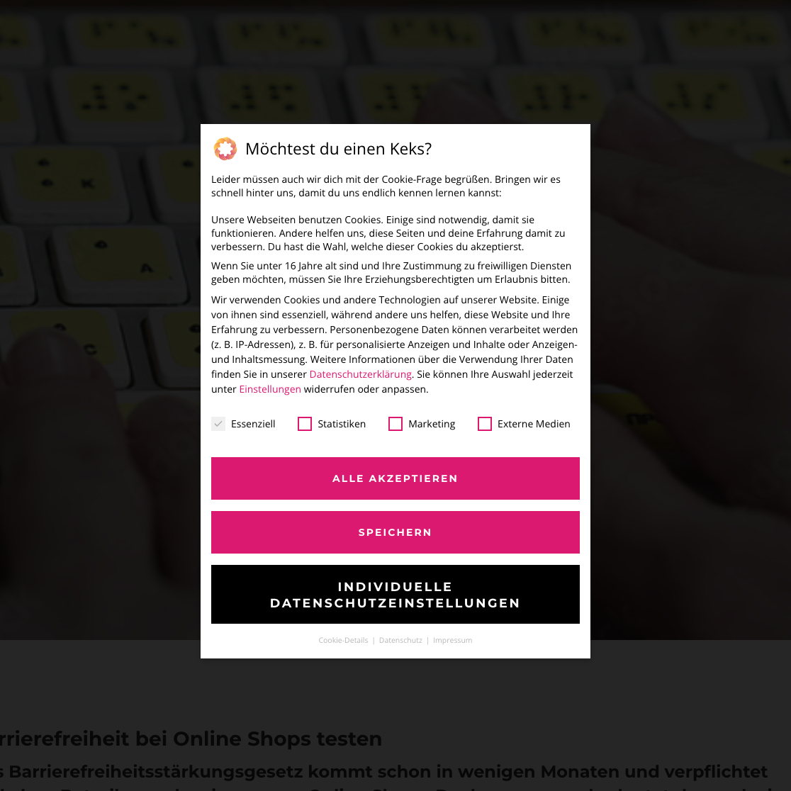 Screenshot des RHIEM Intermedia Consent Banners um die Tastaturbedienbarkeit anschaulich machen zu können.