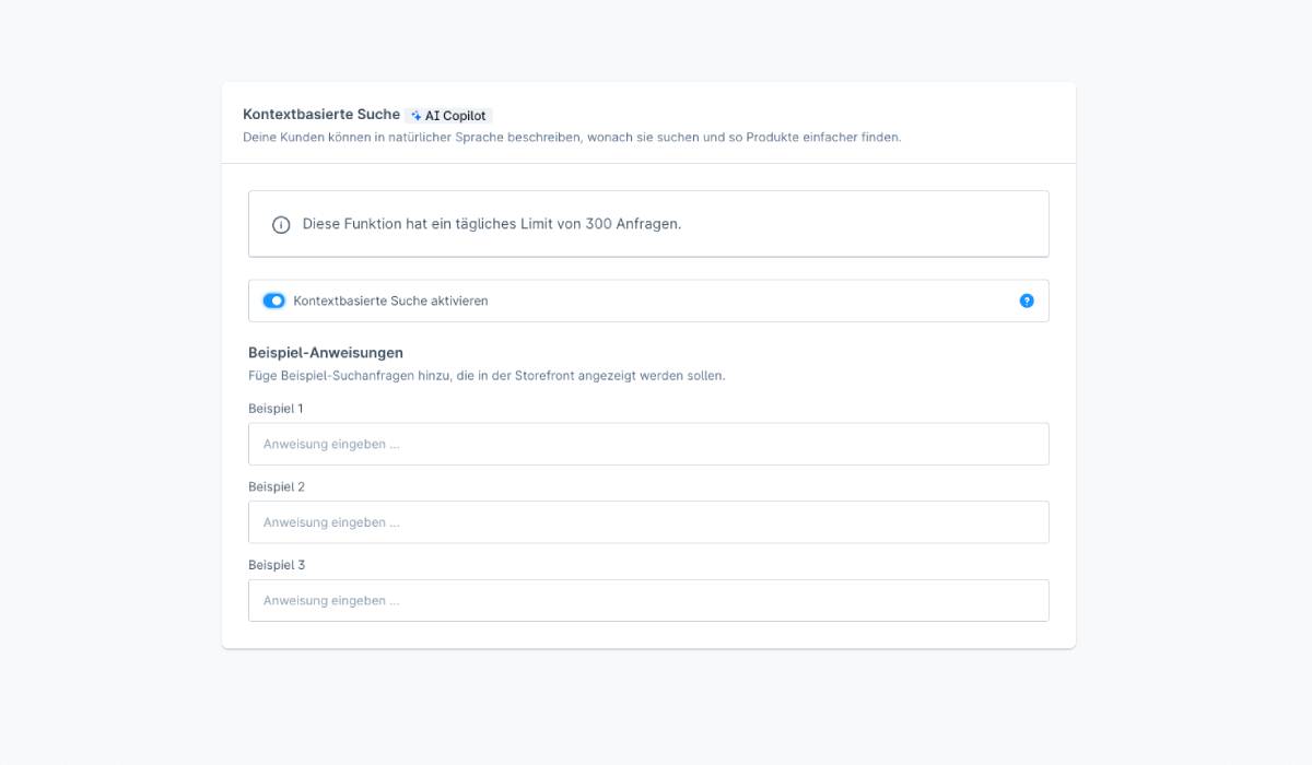 Das Bild zeigt einen Screenshot aus Shopware, wo die kontextbasierende Suche aktiviert werden kann.