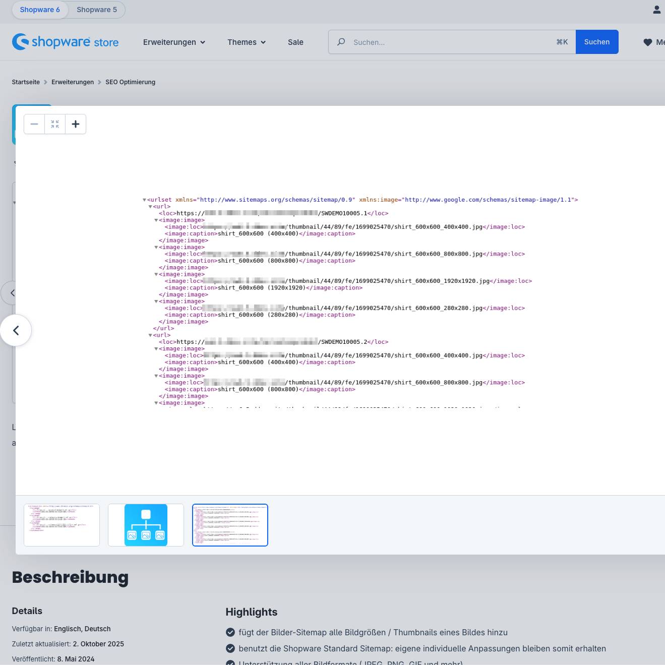 Das Bild zeigt einen Screenshot aus dem Plugin Bilder Sitemaps für Google erstellen