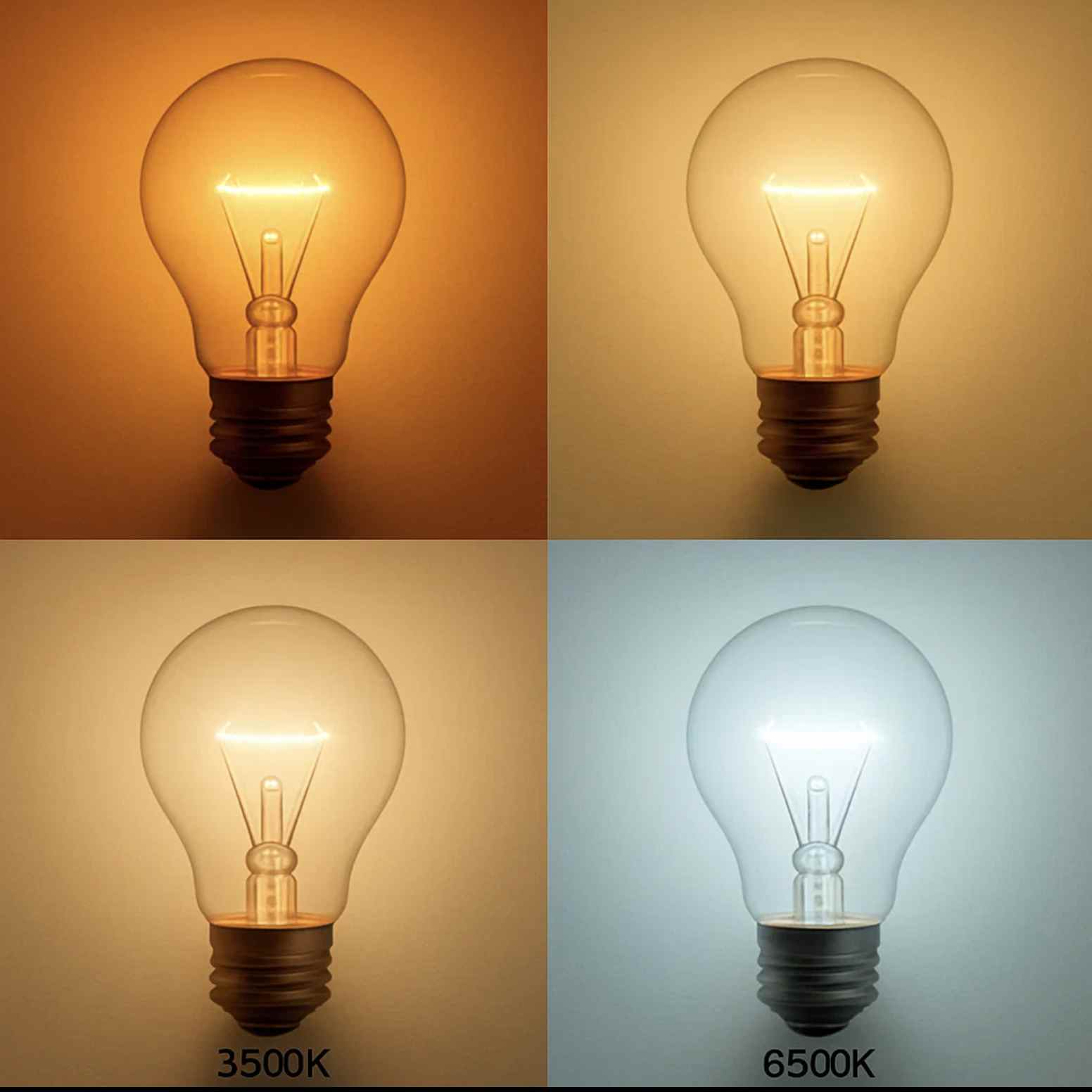 DAs Bild zeigt 4 Beispiele von Motiven mit unterschiedlicher Lichttemperatur