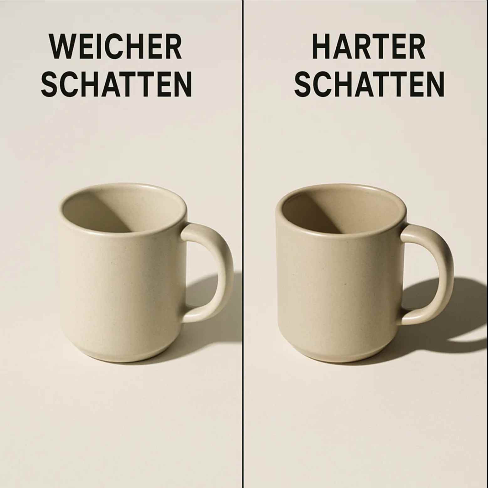 Das Bild zeigt ein Beispiel für harte und weiche Schatten in der Fotografie 