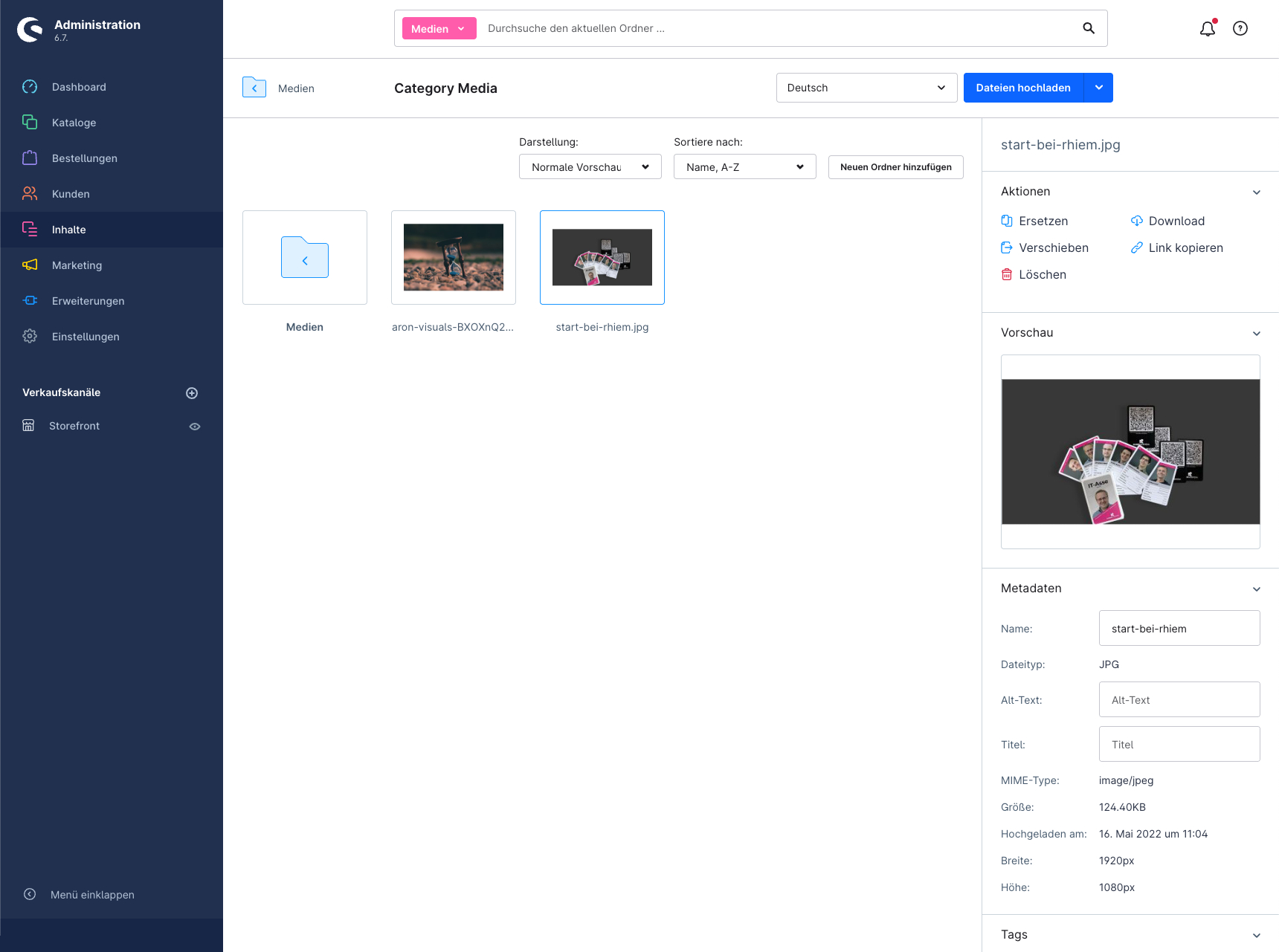 Screenshot der Shopware 6 Mediathek