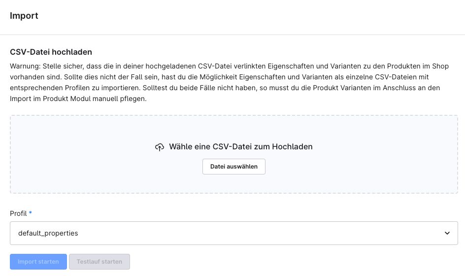 Screenshot aus dem Shopware Im- & Export Modul