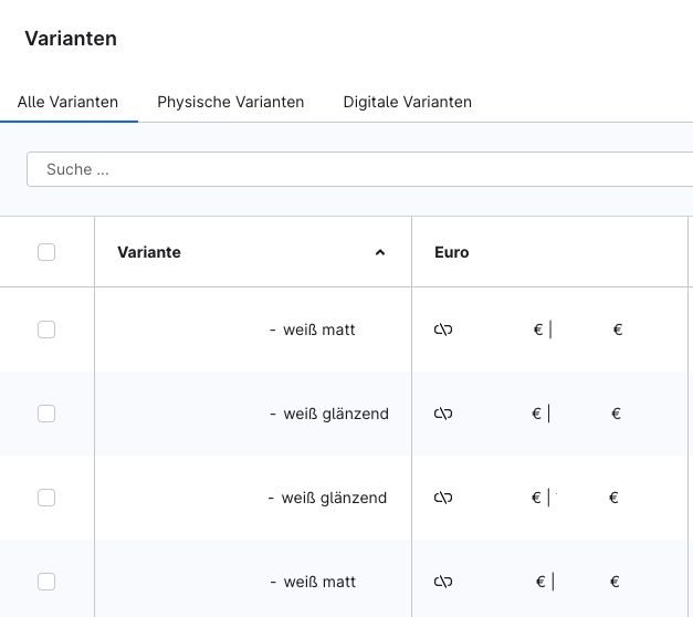 Varianten anlegen in Shopware