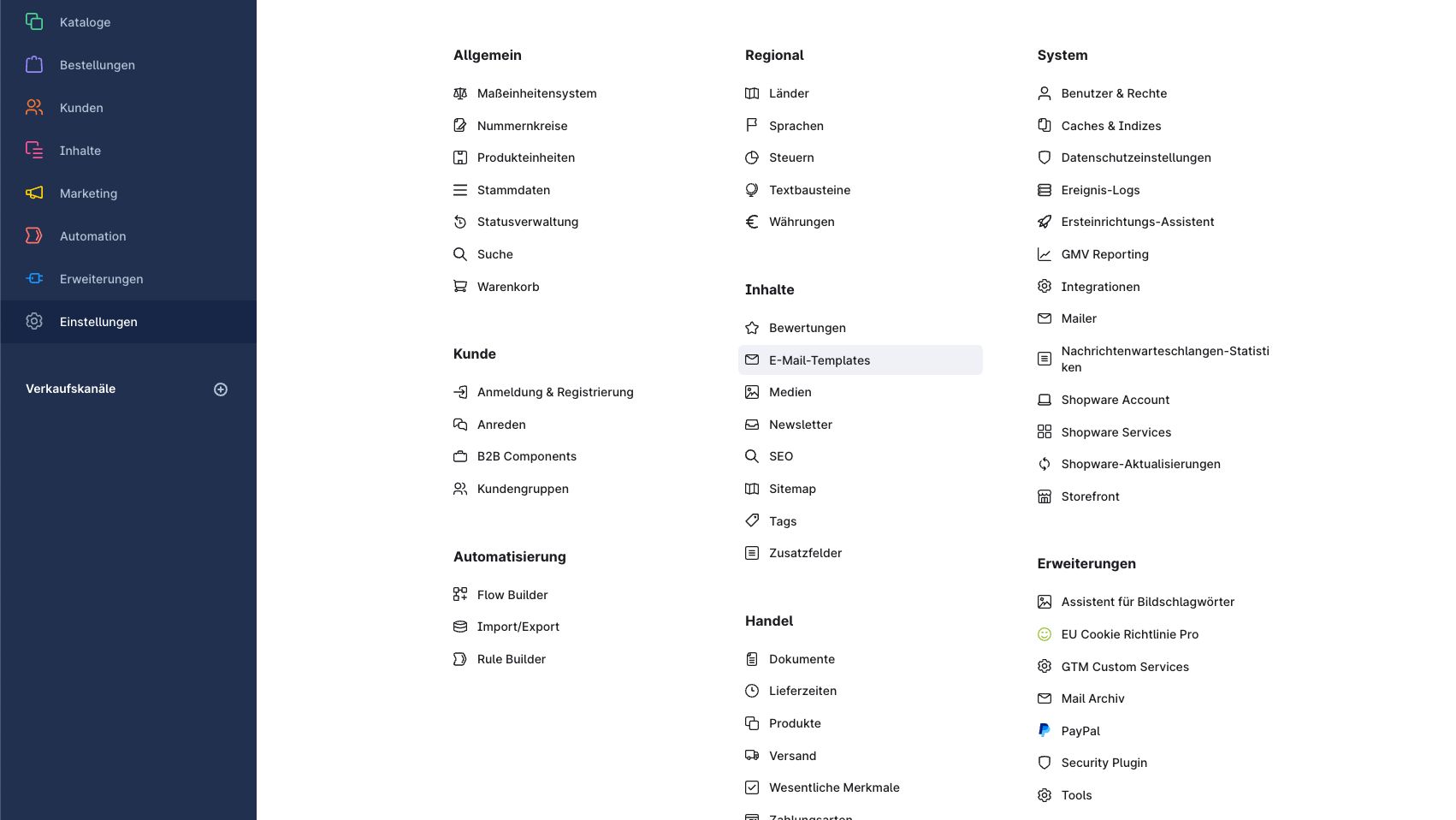 Konfigurationsoberfläche in Shopware 6 für den Versand von eMails