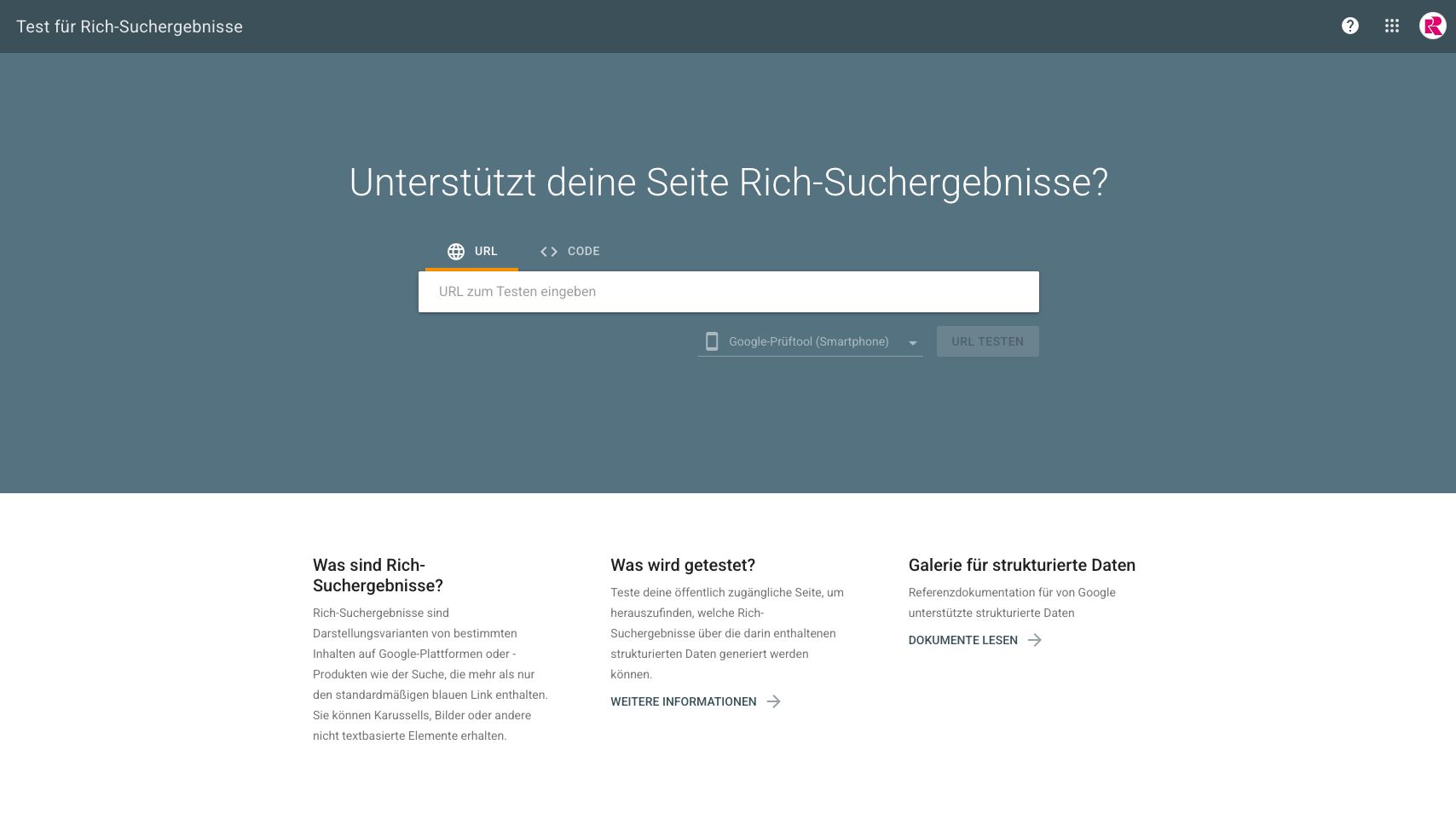 Screenshot des Rich Testing Tools von Google
